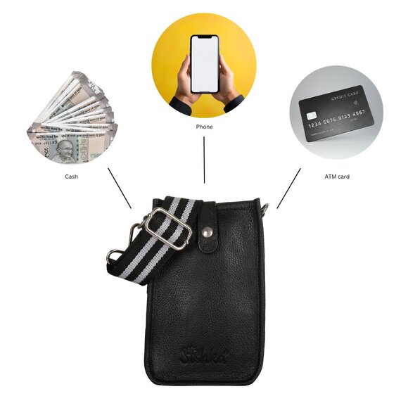 Leather Crossbody Black Phone Sling Wallet Bag–Small Shoulder  Bag for Daily Use - Picture 4 of 10